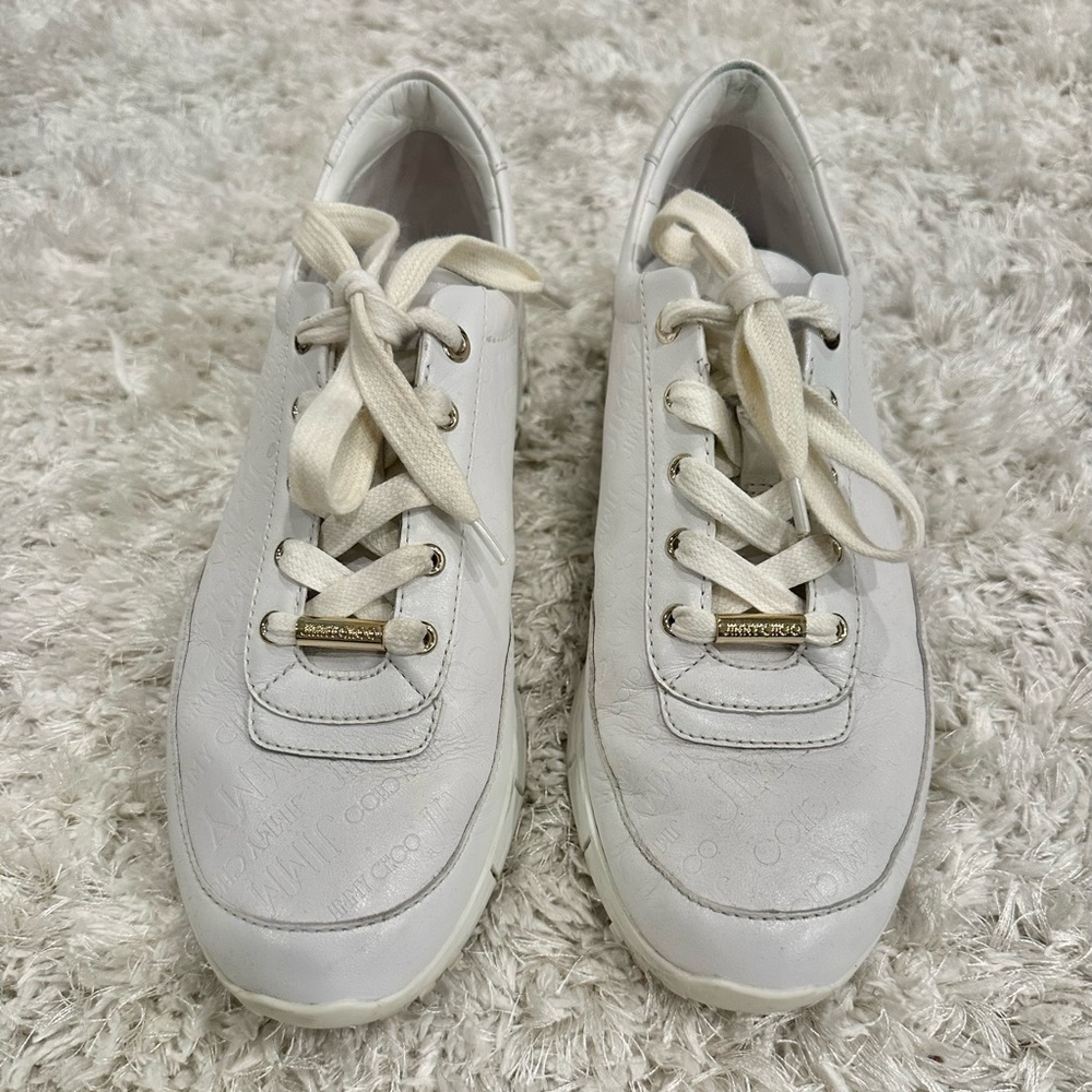 Jimmy Choo Embossed White Leather Sneakers - Size 38